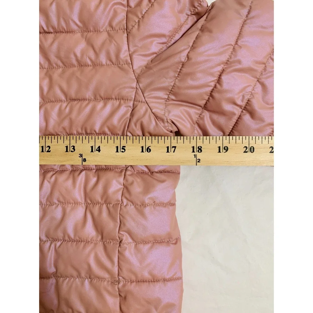 Lands‎ End Kids Girl Puffer Jacket Pastel Pink Zip Hooded Lightweight L/10-12